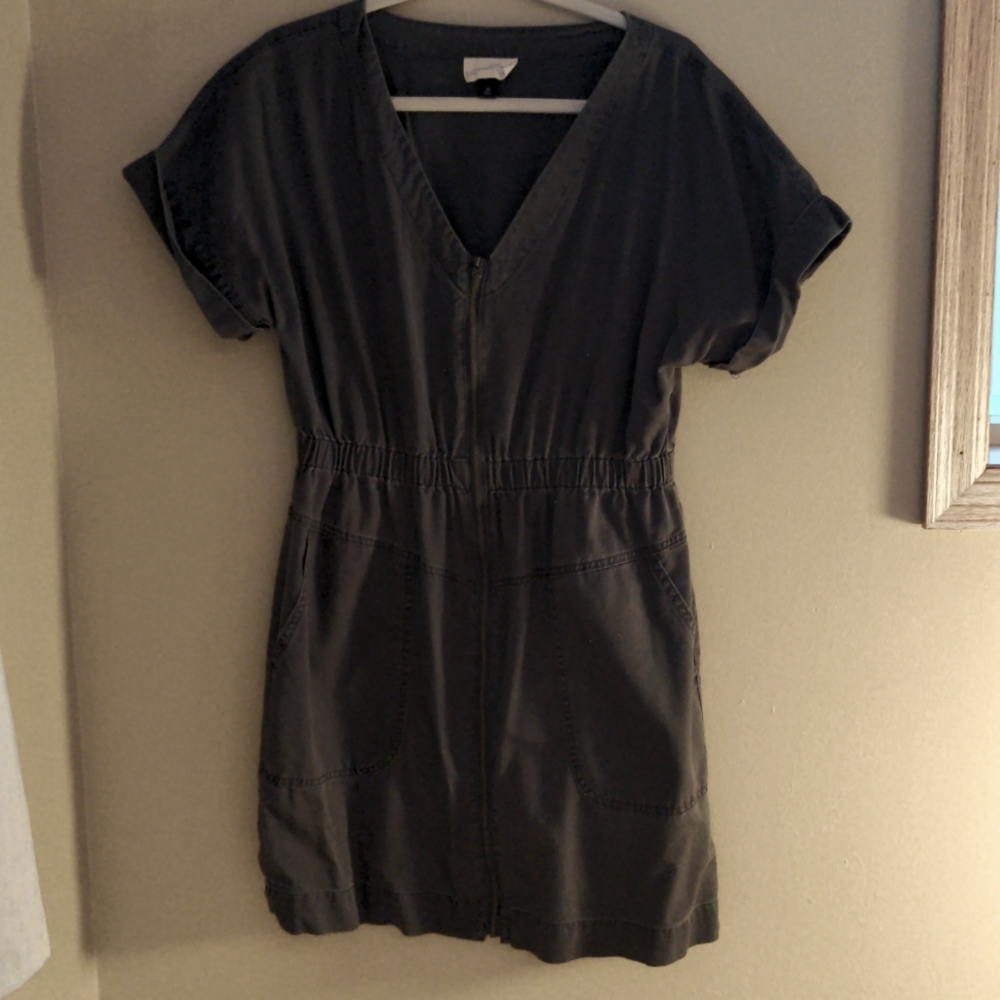 Grey zipper front khaki dress